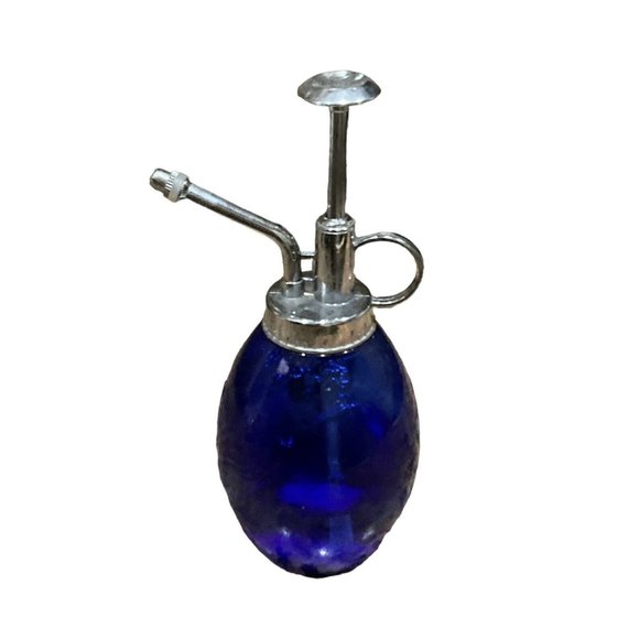 Vtg Water Atomizer Mister Cobalt Blue Glass Silver Metal 7" - Picture 4 of 5